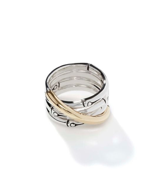 John Hardy Metallic Bamboo Crossover Ring In Sterling Silver/18k Gold