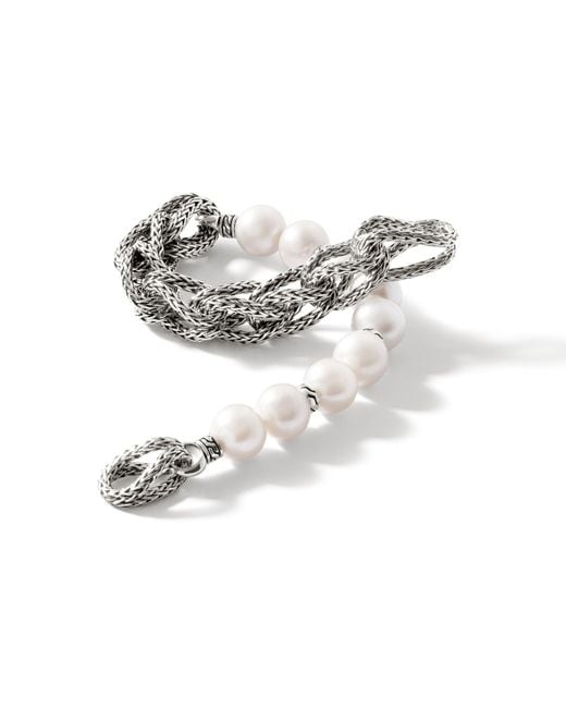 John Hardy Metallic Asli Link Chain Pearl Bracelet In Sterling Silver