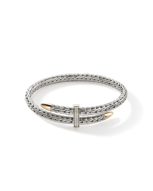 John Hardy Metallic Spear Pavé Flex Cuff Bracelet In Sterling Silver & 14k Gold for men