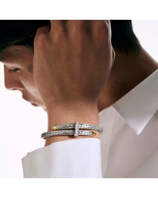 John Hardy Metallic Spear Pavé Flex Cuff Bracelet In Sterling Silver & 14k Gold for men