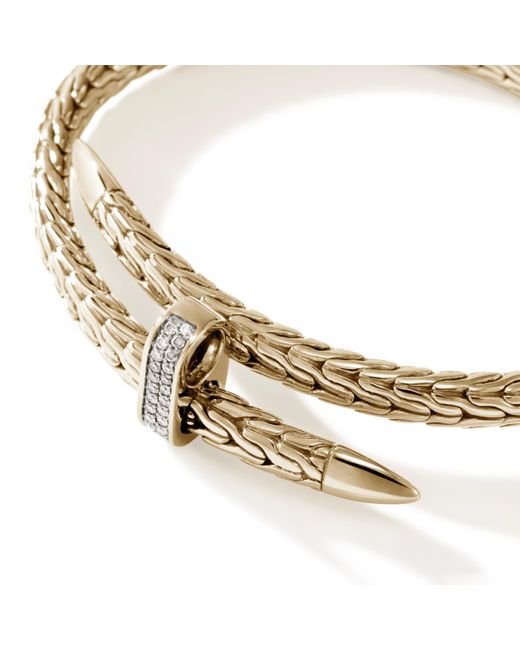 John Hardy Metallic Spear Pavé Flex Cuff Bracelet In 14k Gold for men