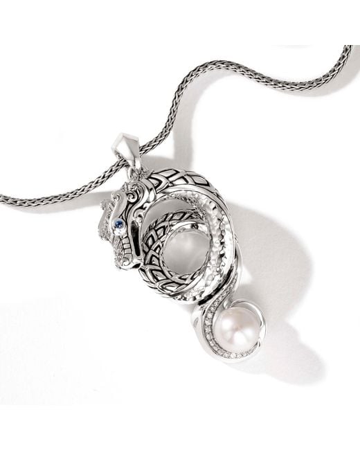 John Hardy Metallic Legends Naga Pavé Pearl Pendant Necklace In Sterling Silver