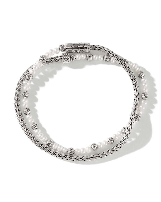 John Hardy Metallic Pearl Wrap Bracelet In Sterling Silver