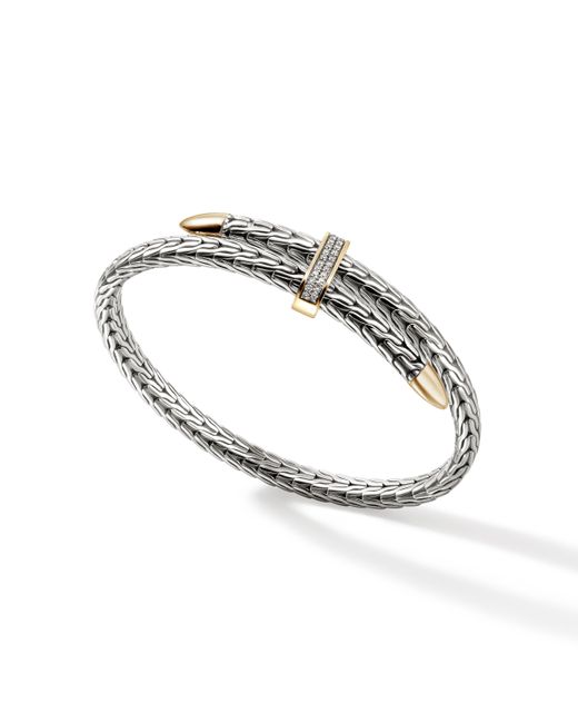 John Hardy Metallic Spear Pavé Flex Cuff Bracelet In Sterling Silver & 14k Gold for men