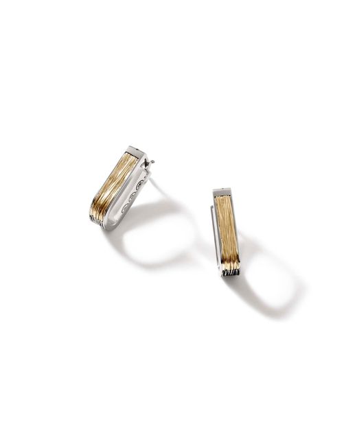 John Hardy Metallic Bamboo Striated Hoop Earring In Sterling Silver/18k Gold