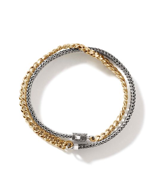 John Hardy Metallic Rata Curb Chain Wrap Bracelet In Sterling Silver/18k Gold for men