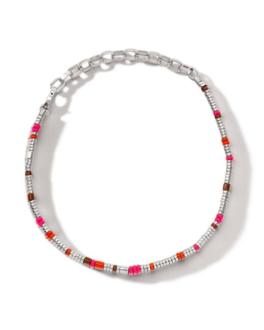 John Hardy Red Colorblock Choker Necklace In Sterling Silver