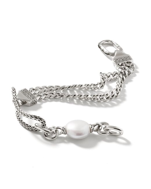 John Hardy Metallic Curb Chain Pearl Link Bracelet In Sterling Silver for men