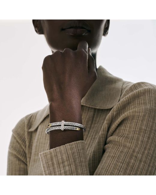 John Hardy Metallic Spear Pavé Flex Cuff Bracelet In Sterling Silver & 14k Gold for men
