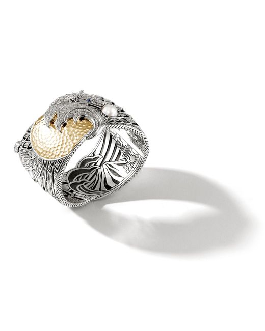 John Hardy Metallic Legends Naga Pavé Pearl Bangle Bracelet In Sterling Silver/18k Gold