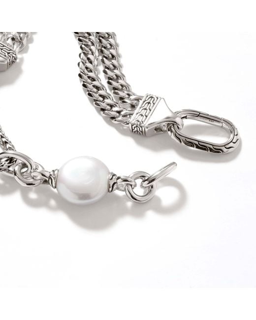John Hardy Metallic Curb Chain Pearl Link Bracelet In Sterling Silver for men