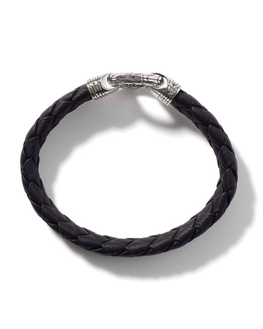 John Hardy Black Leather 12mm Ring Clasp Bracelet In Sterling Silver for men
