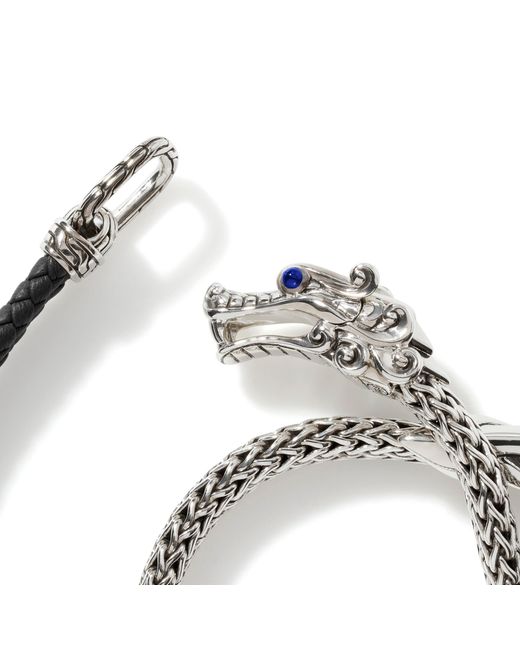 John Hardy Metallic Legends Naga Leather Wrap Bracelet In Sterling Silver for men