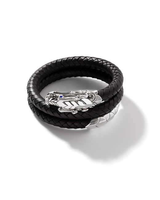 John Hardy Black Legends Naga Leather Coil Bracelet In Sterling Silver