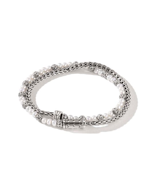 John Hardy Metallic Pearl Wrap Bracelet In Sterling Silver