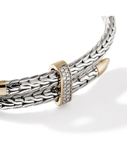 John Hardy Metallic Spear Pavé Flex Cuff Bracelet In Sterling Silver & 14k Gold for men