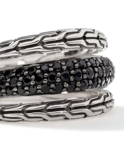 John Hardy Black Carved Chain Pavé Stacked Ring In Sterling Silver