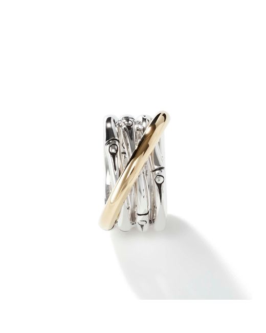 John Hardy Metallic Bamboo Crossover Ring In Sterling Silver/18k Gold