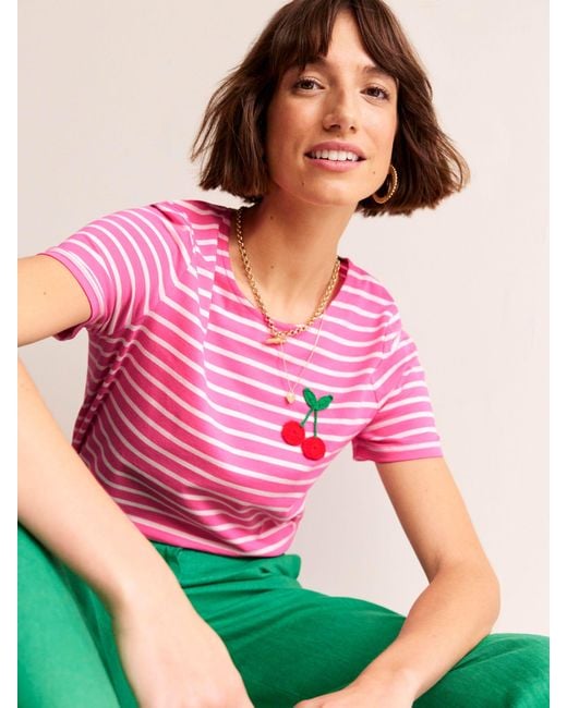 Boden Pink Crochet Cherry Cotton T-shirt