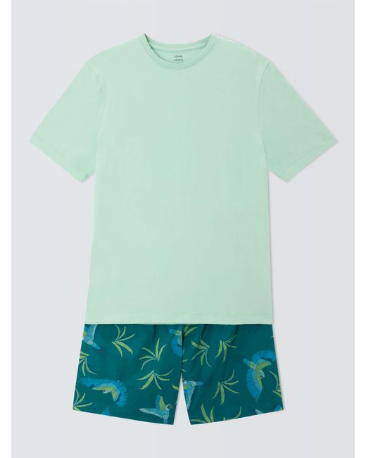 John Lewis Green Organic Cotton Tropical Parrot Print Shorts Pyjama Set for men