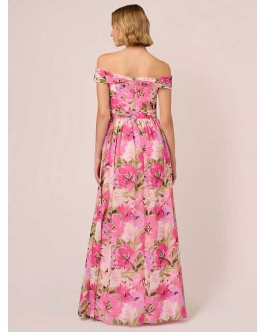 Adrianna Papell Pink Off Shoulder Floral Maxi Dress