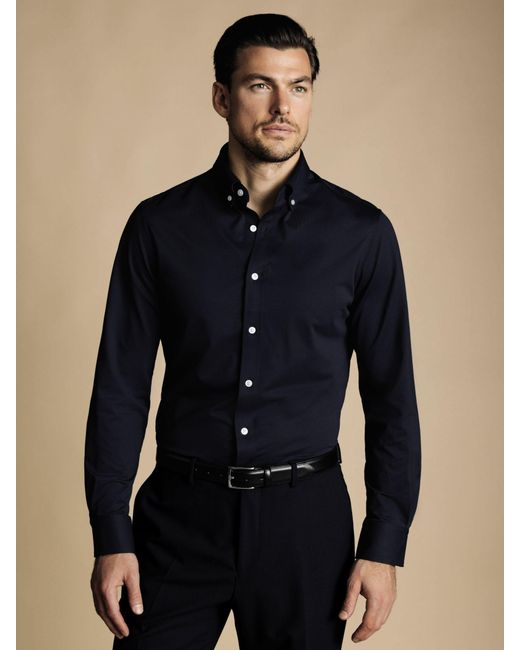 Charles Tyrwhitt Blue Four-way Stretch Jersey Shirt for men