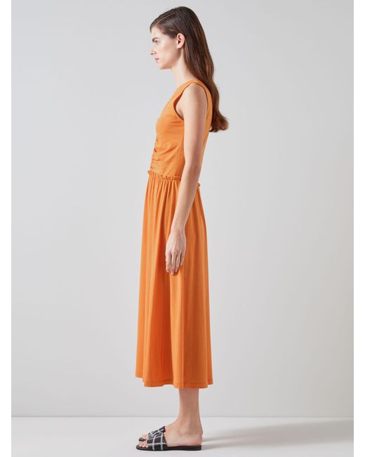 L.K.Bennett Orange Claud Ruched Sleeveless Dress