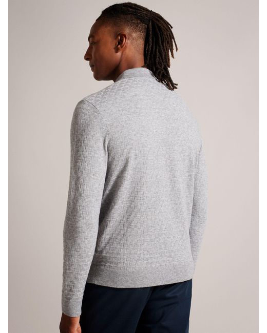 Ted Baker Gray Morar Long Sleeve Stitch Knitted Polo for men