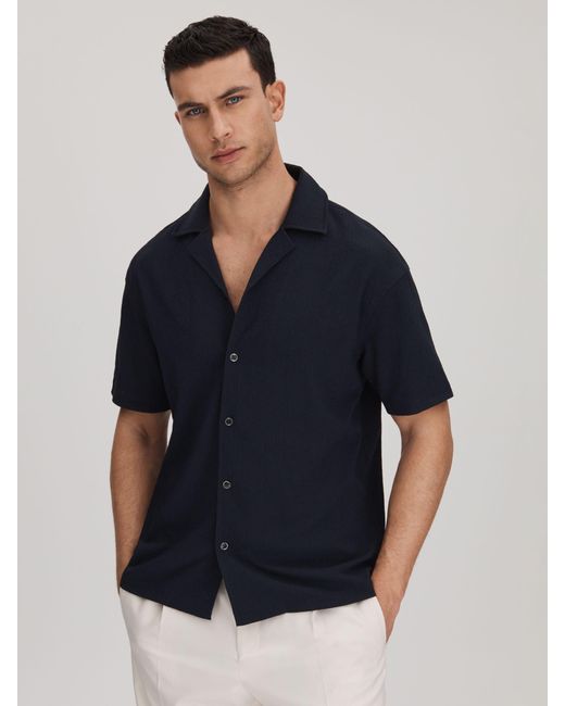 Reiss Blue Hunt Short Sleeve Cuban Collar Shirt for men