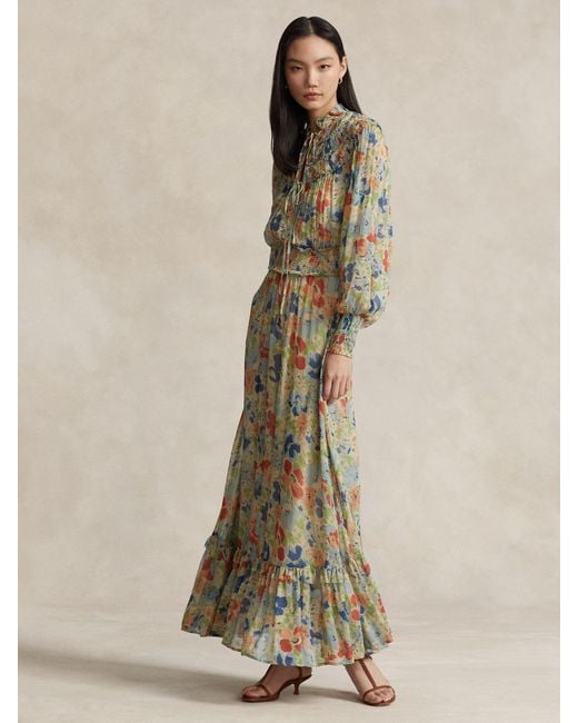 Ralph Lauren Natural Polo Floral Print Blouson Maxi Dress