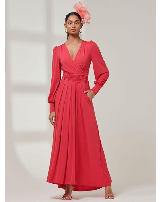 Jolie Moi Red Guilia Long Sleeve Maxi Dress