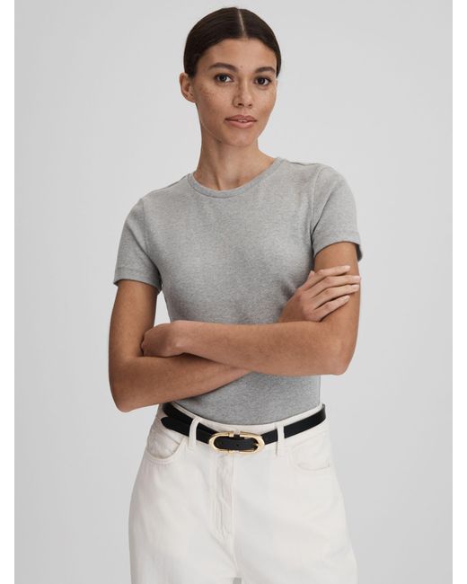 Reiss Gray Victoria Short Sleeve Ribbed Top