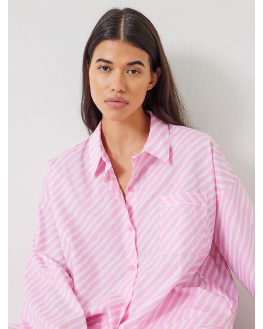 Hush Pink Kirby Diagonal Stripe Wide Leg Cotton Pyjamas