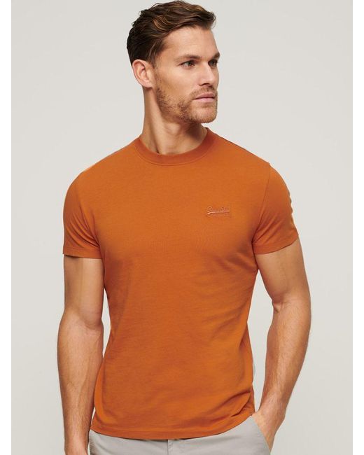 Superdry Orange Organic Cotton Essential Logo Embroidered T-shirt for men