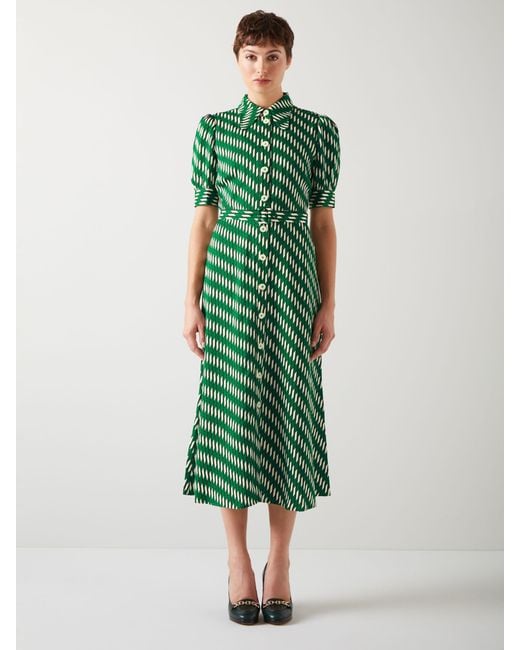 L.K.Bennett Green Valerie Geometric Print Shirt Midi Dress