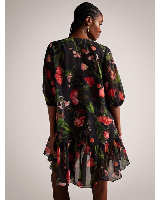 Ted Baker Black Emileee Floral Mini Cover Up Dress