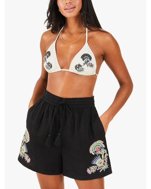 Accessorize Black Embroidered Linen Shorts