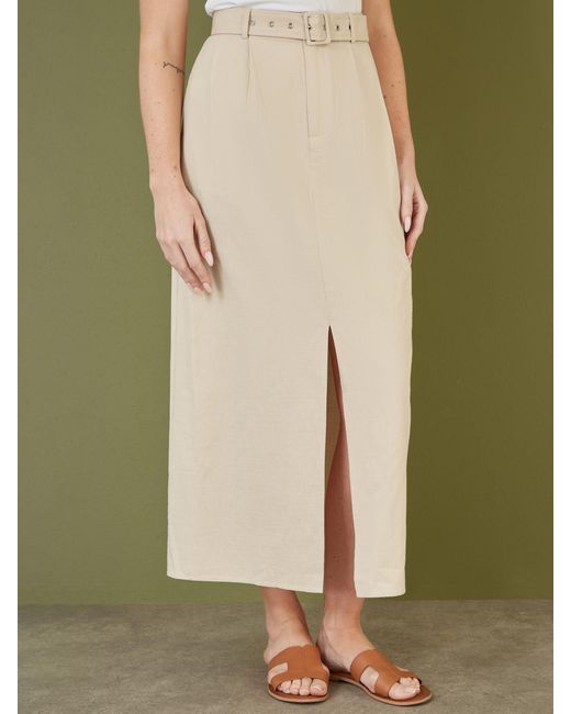Yumi' Green Cotton Split Hem Midi Skirt