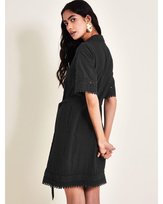 Monsoon Black Amelia Crochet Shirt Dress