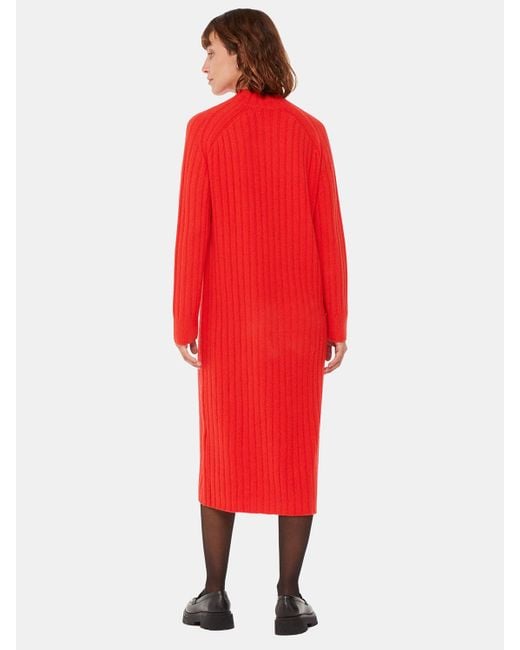 Whistles Red Ribbed Knitted Midi Dress