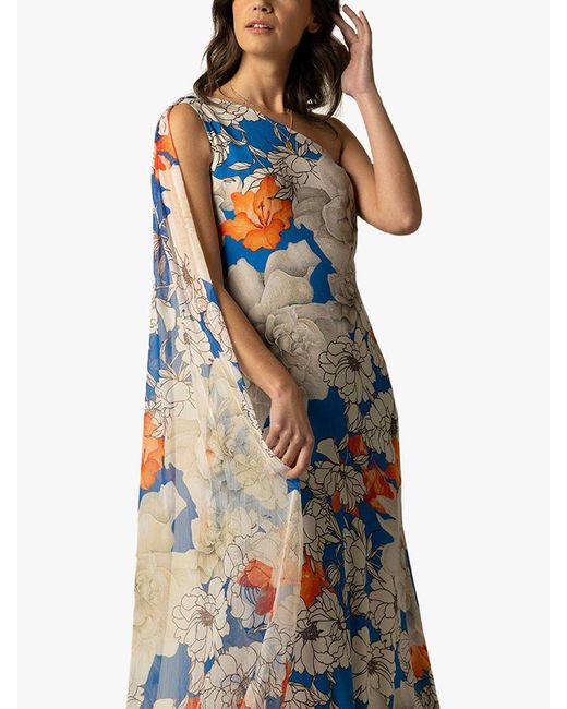 Raishma Blue Celine Floral One Shoulder Maxi Dress