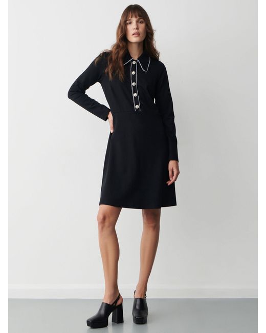 Finery London Black Elin Collar Detail Mini Dress