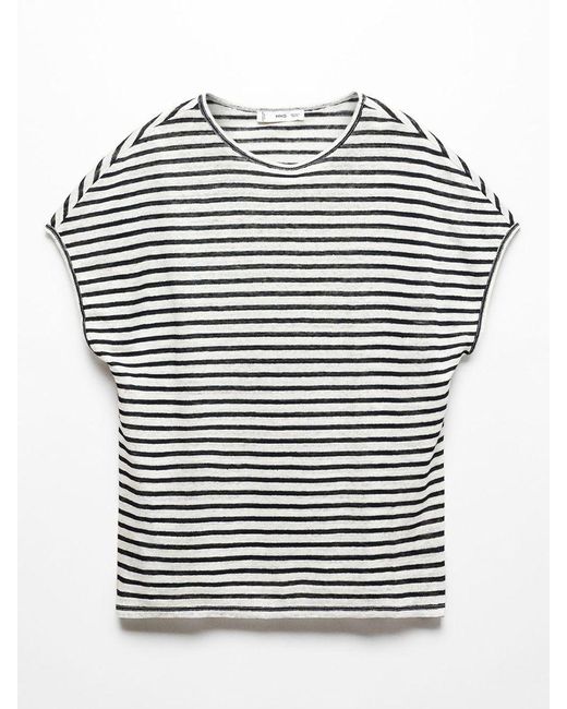Mango White Linen Stripe T-shirt