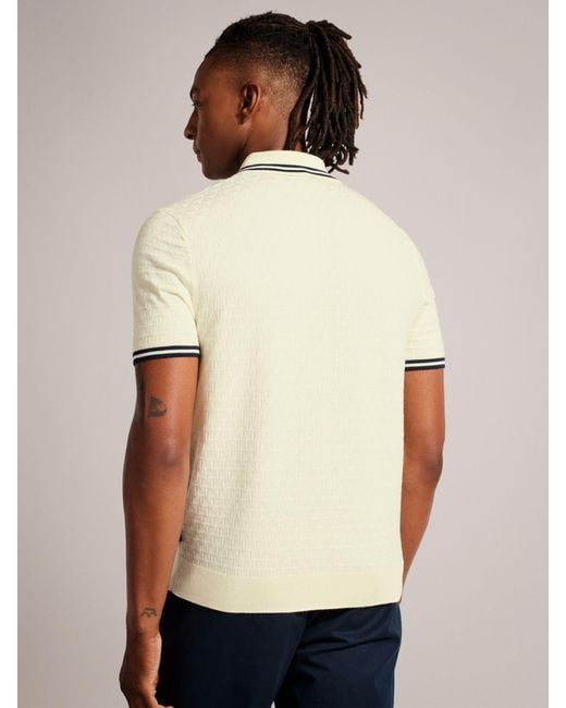 Ted Baker Natural Mahani Short Sleeve T Stitched Half Zip Polo Shirt for men