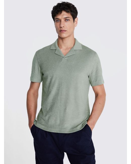 Moss Bros Green Terry Towelling Skipper Polo Shirt for men