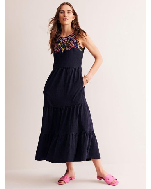 Boden Blue Embroidered Jersey Midi Dress