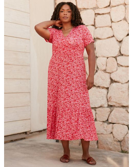 Live Unlimited Pink Curve Ditsy Print Jersey Wrap Dress