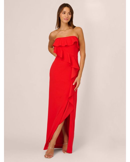 Adrianna Papell Red Adrianna By Stretch Crepe Ruffle Column Maxi Dress