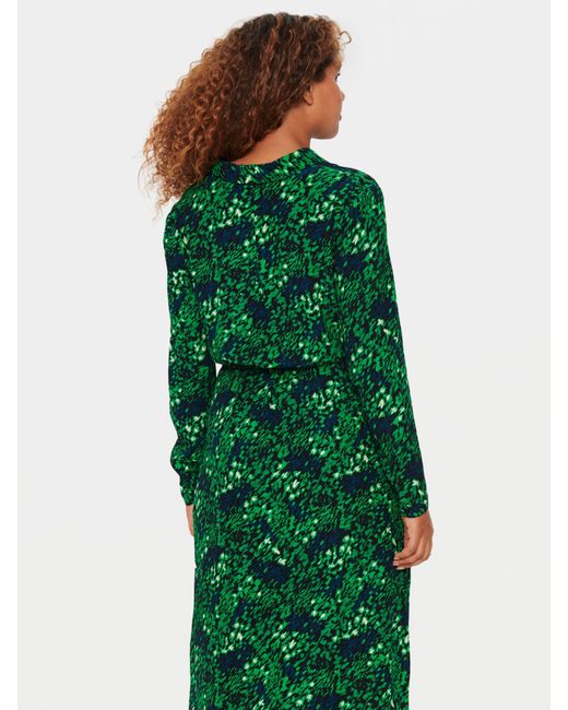 Saint Tropez Green Blanca Abstract Print Long Sleeve Midi Shirt Dress