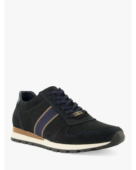 Dune Black Treck Leather Stripe Webbing Lace Up Trainers for men